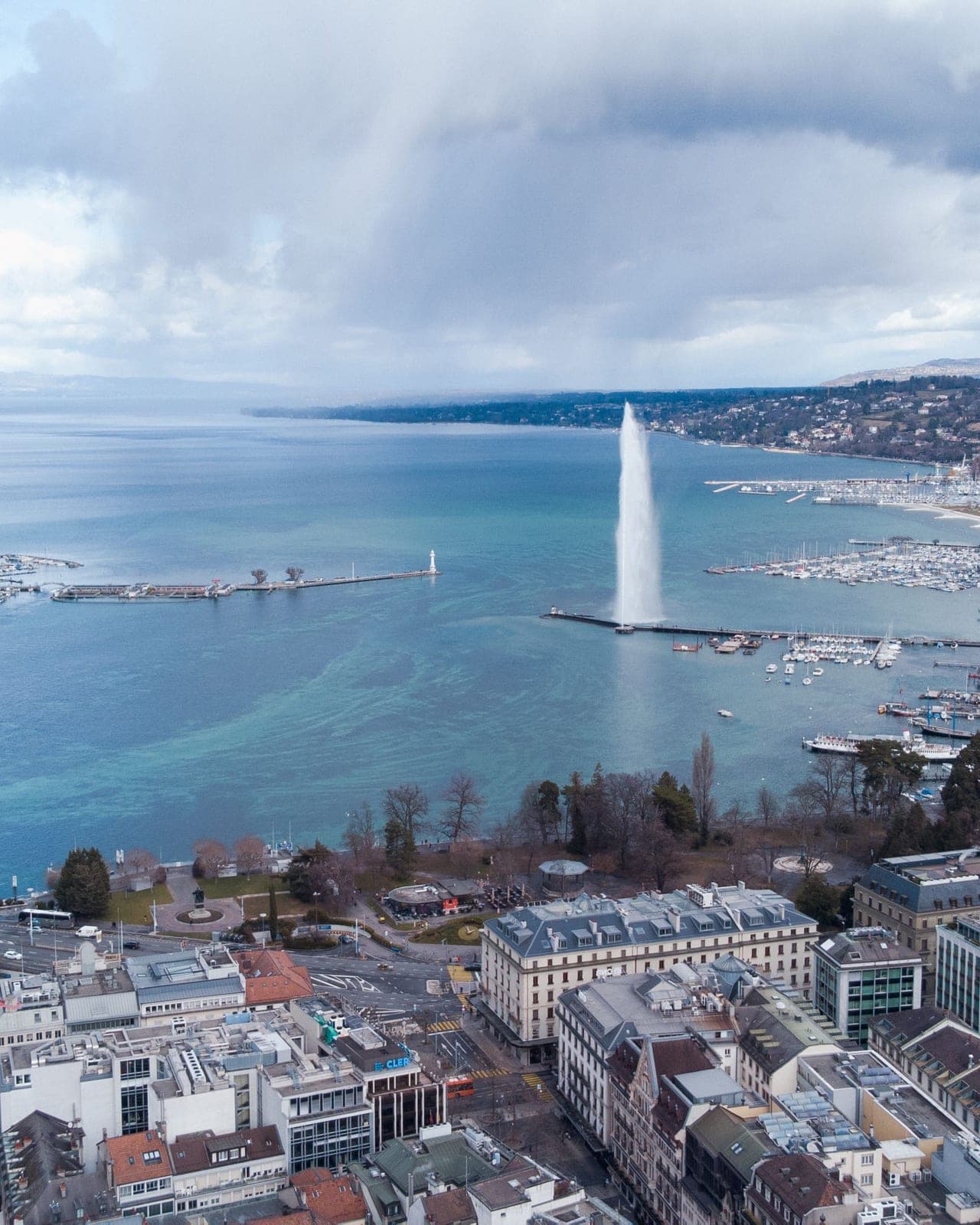 The Jet d'Eau fountain on Lake Geneva.